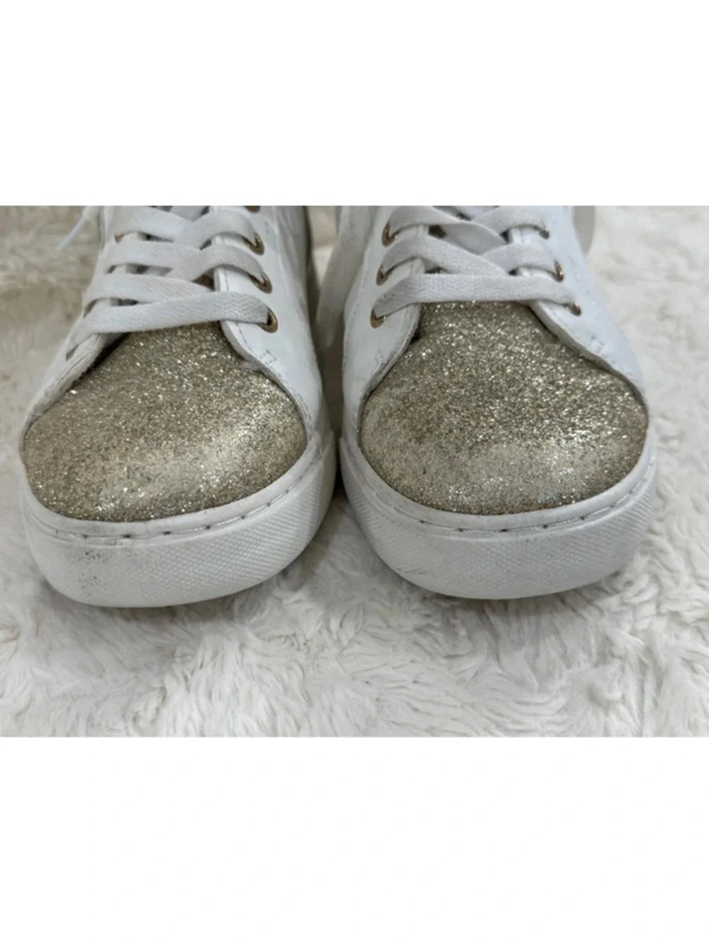 Women’s Boutique High-Tops, white and gold. Size 7
